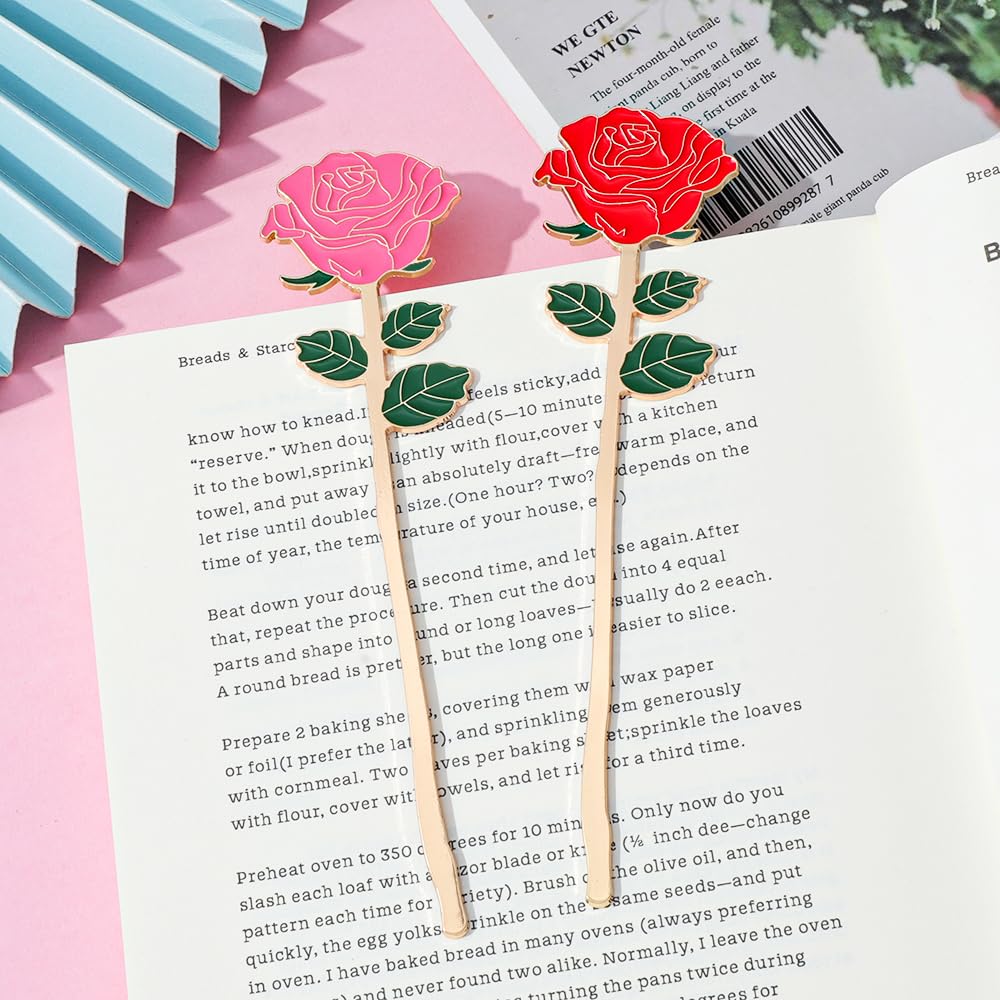 Rose Metal Bookmark Gift - an Elegant Floral Bookmark, a Durable and Stylish Reading Accessory. A Graceful Gift for Readers and Teachers, Perfect for Valentine's Day, Mother's Day (Rose 4pcs)