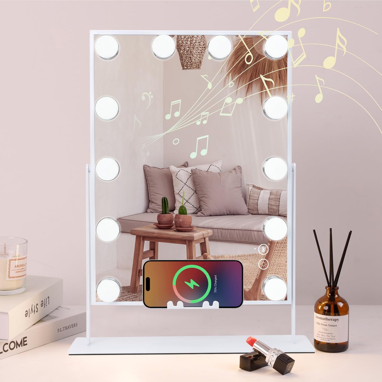 COOLJEEN Makeup Mirror Vanity Mirror with Lights - 12 Led Bulbs Lighted Hollywood Mirror, 10X Magnification,3 Color Modes, Touch Control, Women Gift (White)