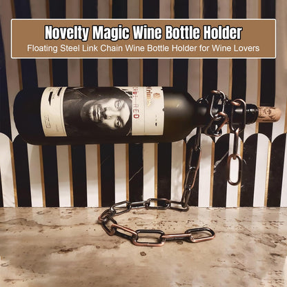YHan Floating Wine Bottle Holder - Magic Steel Chain Wine Rack for Suspended Display - Holds Any Long-Neck Wine Bottles, Durable & Elegant, Perfect for Home Bar or Kitchen Decor (6.7x5.12x7.5in)