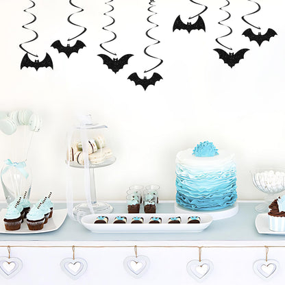 24pcs Halloween Bat Hanging Swirl Decorations, Flying Bats Signs Ceiling Whirl Streamer Hanging Banner, Black Bat Hanging Swirls for Halloween Party Decoration