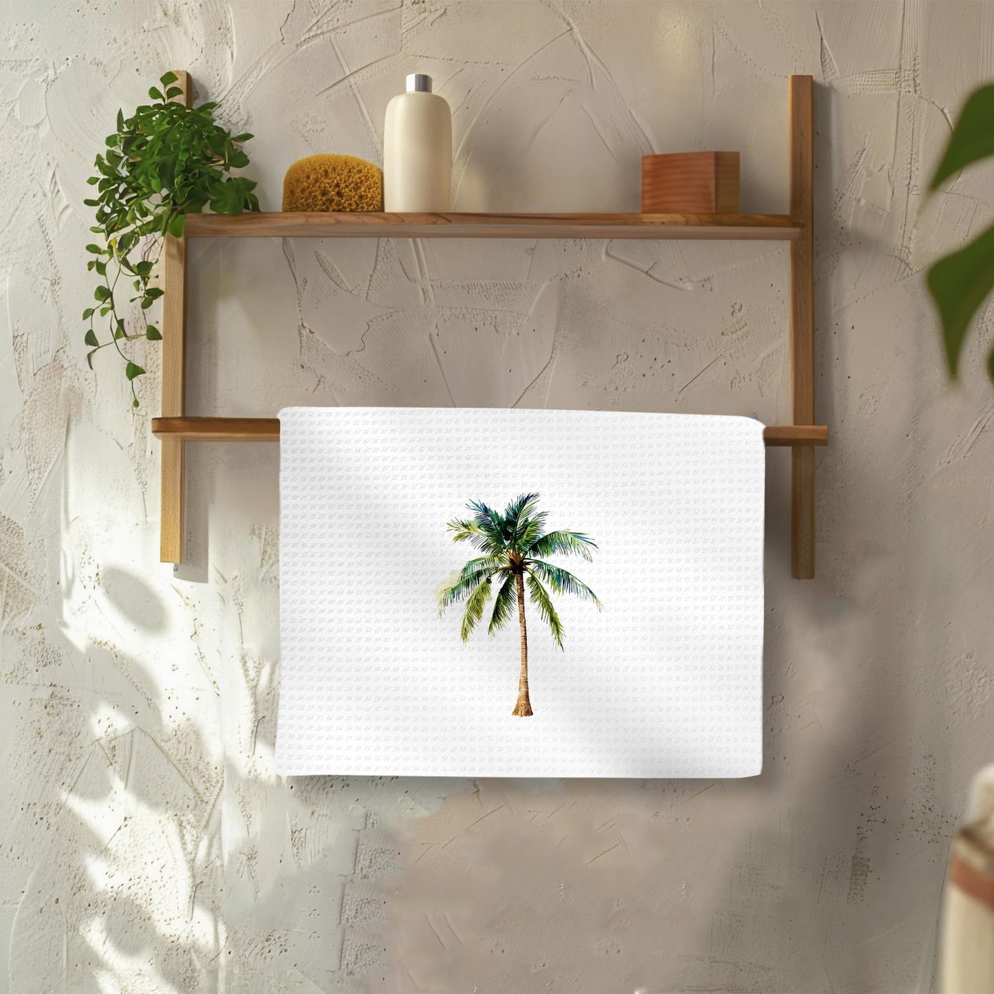 OINDADE Coastal Palm Tree Kitchen Hand Towels Set of 2, Summer Coconut Tree Decor for Kitchen Bathroom, Summer Botanical Beach Tropical Plant Hand Towels for Bathroom Toilet Washroom, 16x24In