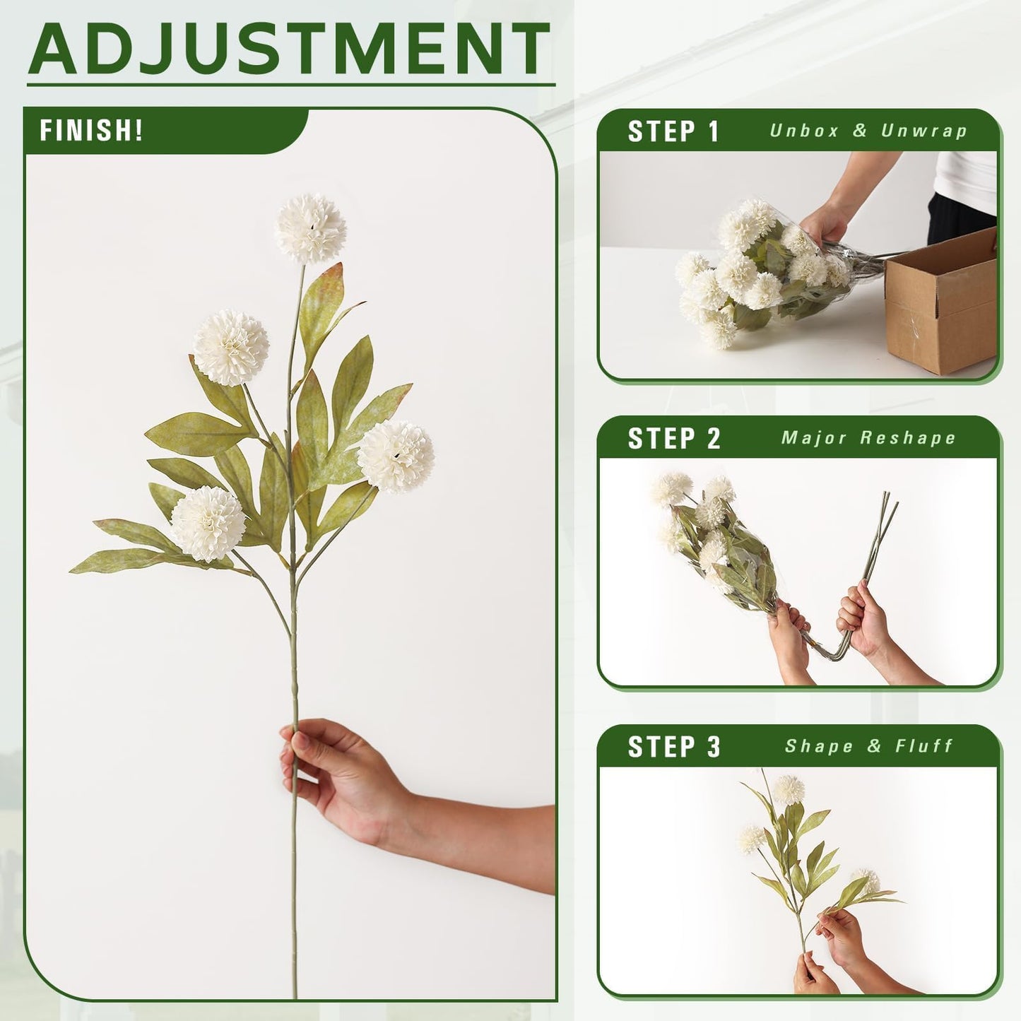 Juxdp 6 PCS Artificial Pompon Mum Branches for Vase - 27" Fake Silk Chrysanth Stems Look Real Faux Flowers for DIY Bouquet, Table Centerpieces, Farmhouse, Home Decor (Cream)