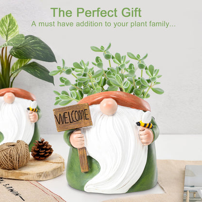 Chonsun Cute Plant Pots Small Gnome Flower Pots 4" Succulent Pot with Drainage Resin Garden Pot Planter for Indoor Outdoor