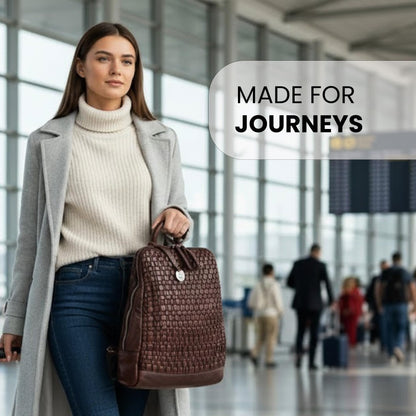 VILENCA HOLLAND 12.5 Inch Genuine Leather Backpack for Women and Men, Brown Leather Backpack with Adjustable Shoulder Strap