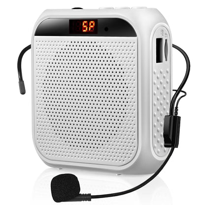 Portable Voice Amplifier for Teachers, Rechargeable Personal Amplifier Mic PA System Headset Microphone with Speaker for Teachers, Training, Meeting, Tour Guide, Yoga, Classroom (White)