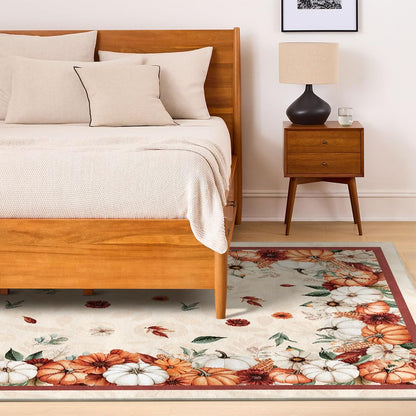 Artoid Mode Pumpkins Floral Corns Fall Area Rug, Autumn Thanksgiving Home Decor Non Slip Washable Area Rug for Entryway Bedroom Living Room Laundry Room Indoor 5x7 Feet