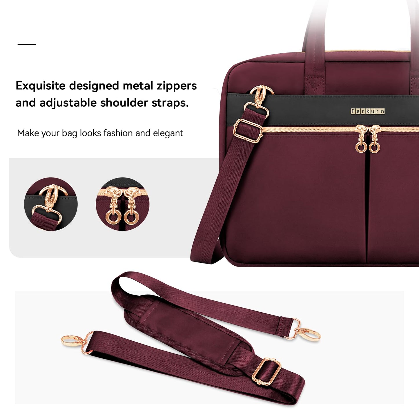 Ferkurn Laptop Bag Case Women Men Computer Bag Compatible with MacBook/HP/LG/Dell, Shoulder Strap Slim Carrying Messenger Briefcase, Wine Red, 17-17.3 Inch