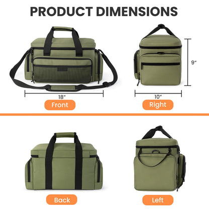 VJI Heavy Duty Tool Bag with Multi-Pockets, Portable Storage Bag with Large Zipper, Carrying Toolbag with Adjustable Shoulder Strap and Ergonomic Handle, Repairman, Carpenters, Handyman, Green