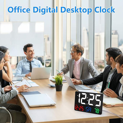 Digital Wall Clock,11.5" LED Digital Alarm Clock Large Display,with Remote Control,Adjustable Brightness, Calendar, Temperature, Snooze, 12/24 H, for Living Room, Office, Bedroom, Elderly, Adults Set