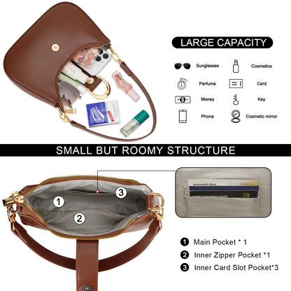 KKXIU Small Shoulder Bag for Women - Crescent Bag Small Purses for Women Trendy Vegan Leather Purse with Removable Strap (Brown)