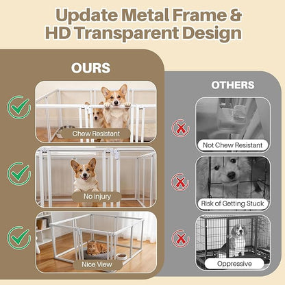 NiceTCU 24" H Acrylic Dog Playpen Indoor, Metal Frame Clear Dog Playpen with Door - 12 Panels, Easy Assemble Pet Fence, DIY Foldable Pet Pen for Ducks Puppy Rabbit Small & Medium Pets- 12Pcs White