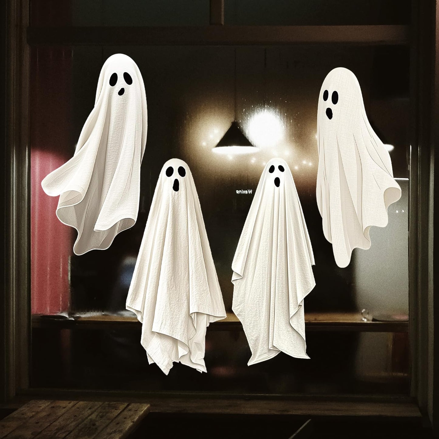 Whaline Extra Large Halloween Window Clings Spooky White Ghost Silhouette Reusable Window Decals for Holiday Party Haunted House Home Office School Decor, 4 Sheets