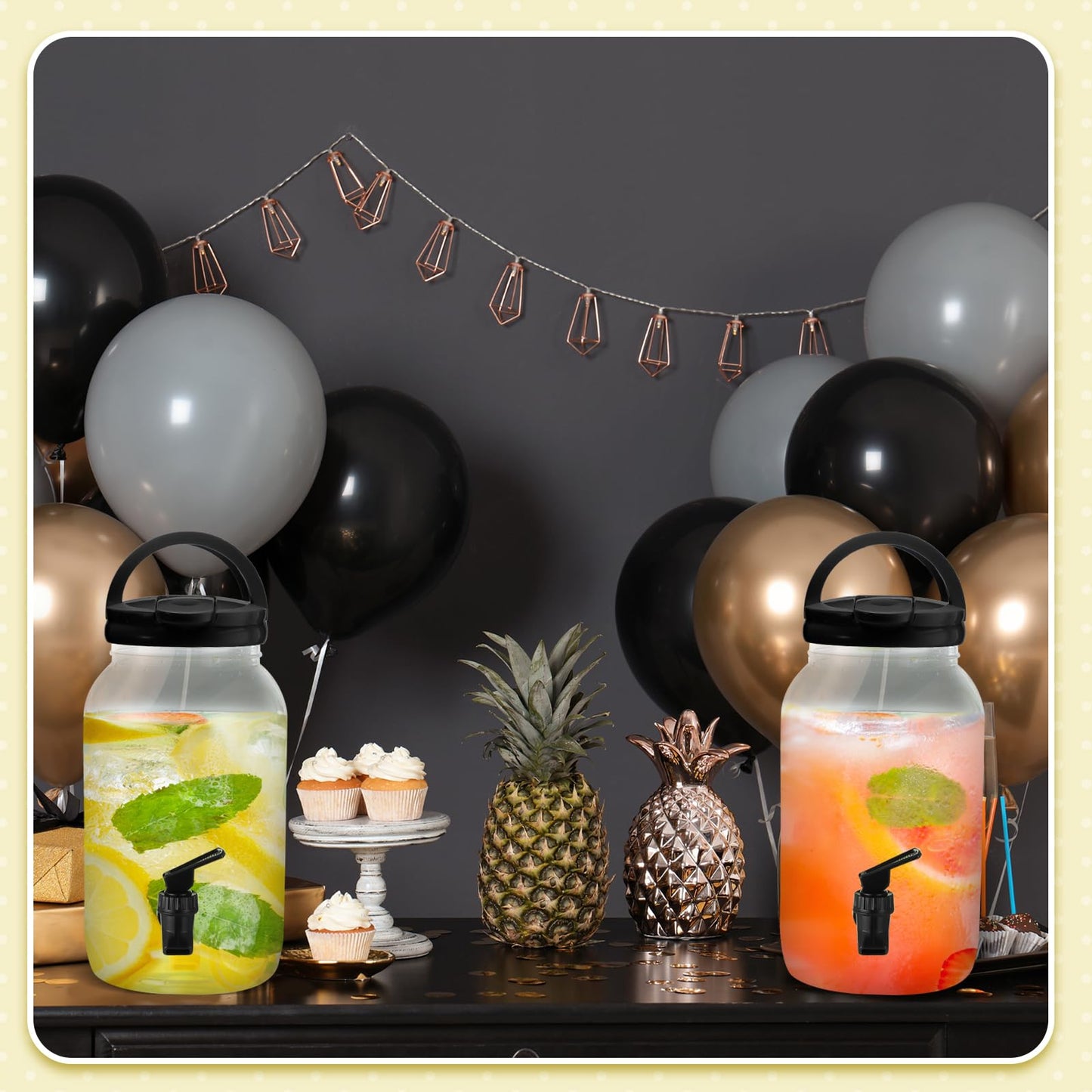 Havawish 2 Pcs 1 Gallon Plastic Beverage Dispenser with Spigot Clear Summer Kitchen Fridge Drink Dispenser for Parties Lemonade Juice Tea Beer Cold Water(Black,Cylinder)