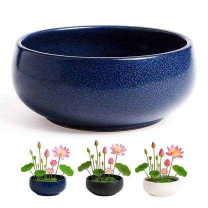Leap Fit Ceramic Lotus Bowl Planter for Indoor - 6.5 Inch Flower Pot for Women Bonsai Water Plants Lover - Shallow Planter for Office Desk Home Decor Gift