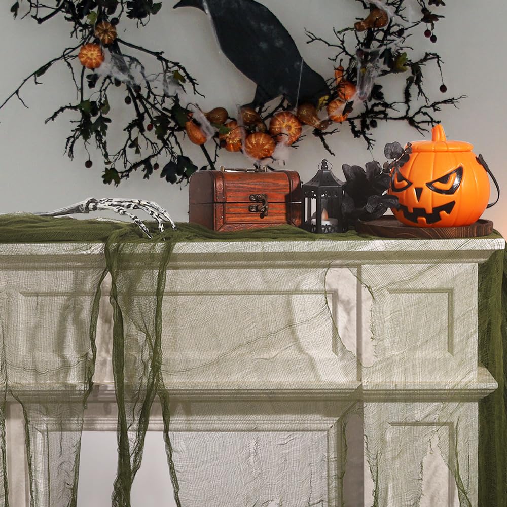 Vellibring 400" x 85" Halloween Creepy Cloth Decoration,Large Green Spooky Fabric Cloth Scary Gauze Cheesecloth for Haunted House Halloween Party Yard Wall Indoor Outdoor Decor