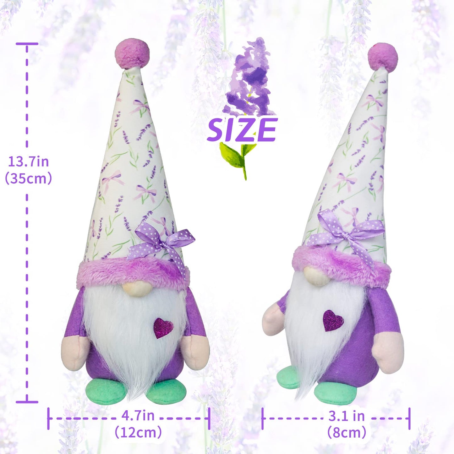 KnomeKo Spring Gnome Decor Set of 2, Lavender Gnomes with Sage Green & Purple Ribbon Bows, Plush Swedish Gnome Decorations for Home Tiered Tray Farmhouse Kitchen, Birthday Gift for Women