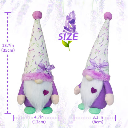 KnomeKo Spring Gnome Decor Set of 2, Lavender Gnomes with Sage Green & Purple Ribbon Bows, Plush Swedish Gnome Decorations for Home Tiered Tray Farmhouse Kitchen, Birthday Gift for Women