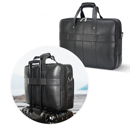 Polare X-Large 18" Napa Leather Briefcase For Men Business Travel Case Messenger Bag Fits 17.3" Laptop (Black)