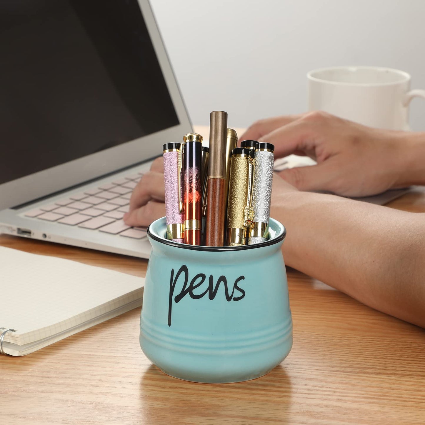 ONTUBE Porcelain Pens Holder Stand,Ceramic Pencils Holder (Turquoise)