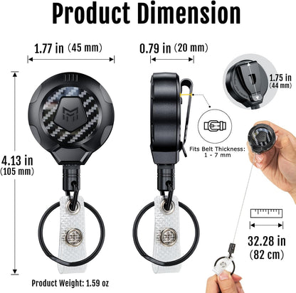 MNGARISTA Upgraded Heavy Duty Retractable Keychain with Belt Clip, 10 OZ Retraction, 31.5" Stainless Steel Cord Key Chain, 3K Carbon Fiber ID Badge Reel Holder with Badge Strap and Key Ring, 4 Pack