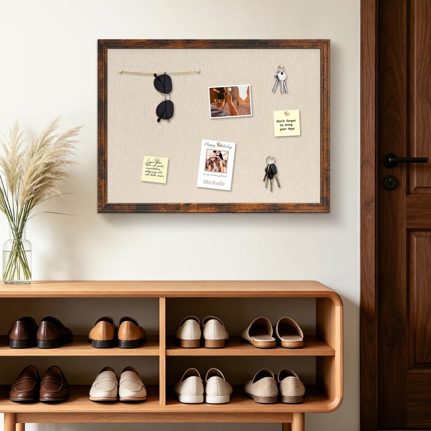 DOLLAR BOSS Linen Bulletin Board 36" x 24", Decorative Cork Boards for Walls with White Wood Frame, Premium Fabric Pin Board for Office, Home & School Room Decor, Brown