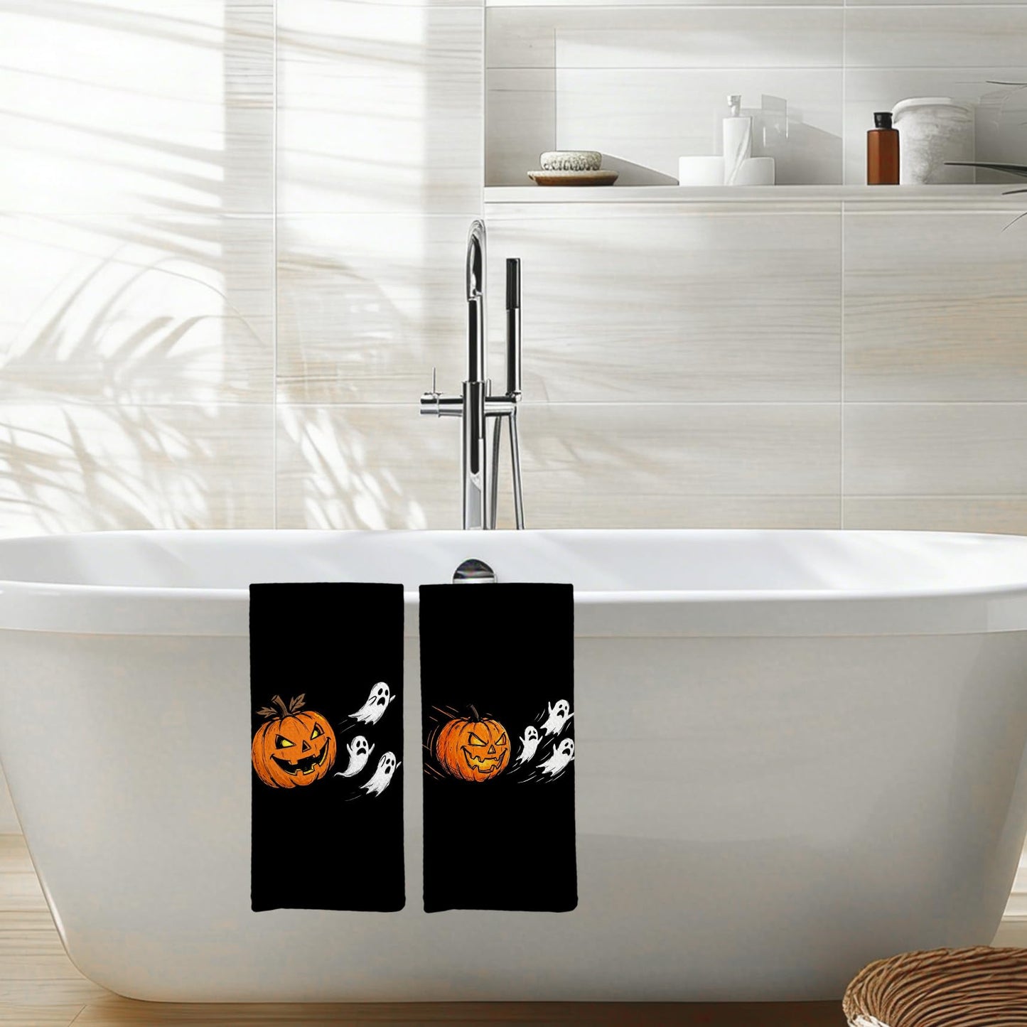 EGBTL Halloween Pumpkin Ghost Kitchen Towels, Halloween Hand Towels for Bathroom Decor, Funny Spooky Pumpkin Ghost Black Dishcloths Dish Towel for Kitchen 16x24 Inches Set of 2