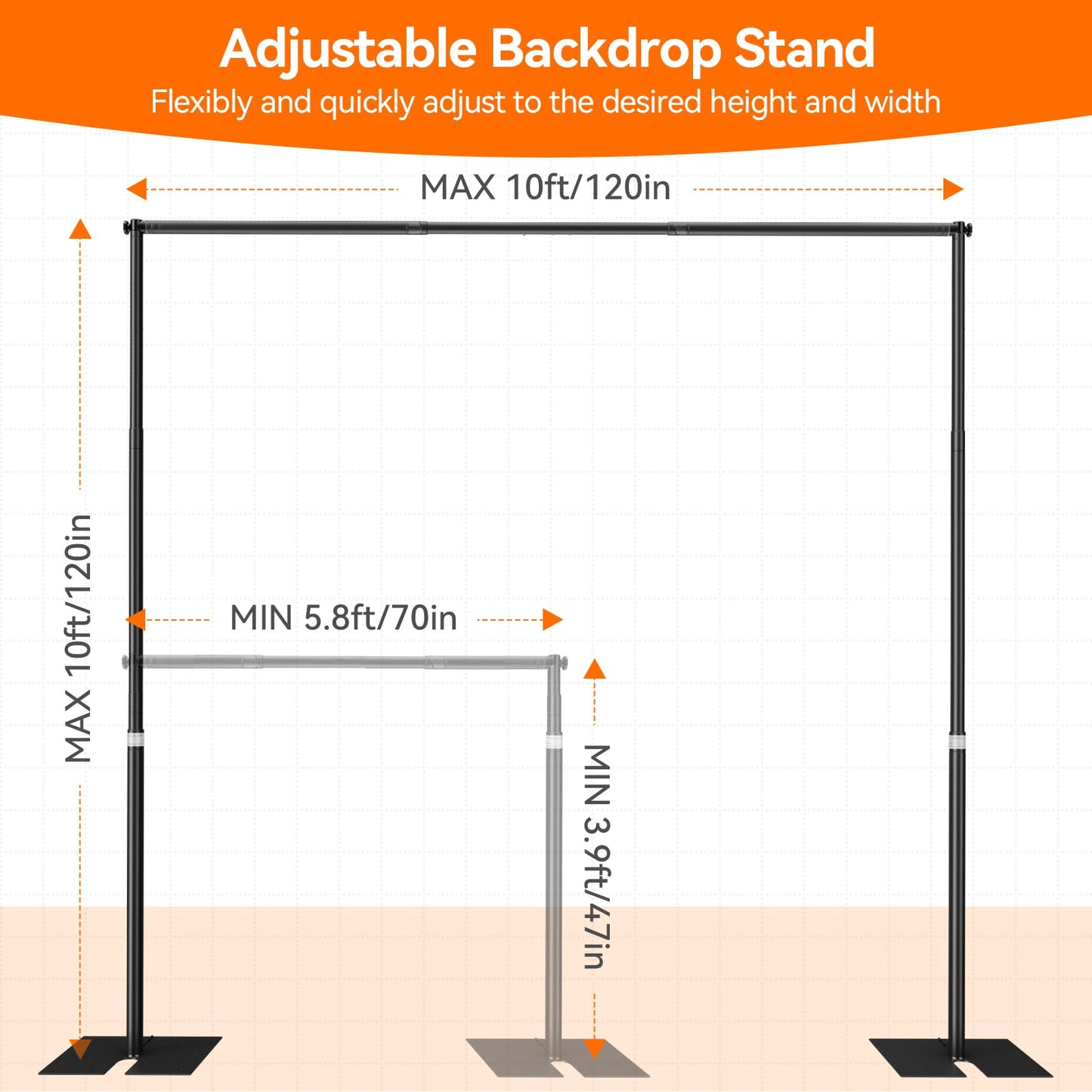 Qoolfoto Pipe and Drape Backdrop Stand Kit 10x10ft, Heavy Duty Back Drop Adjustable Stand with Carry Bag, Metal Background Frame for Parties Wedding Birthday Decoration Photography Photo Booth Video