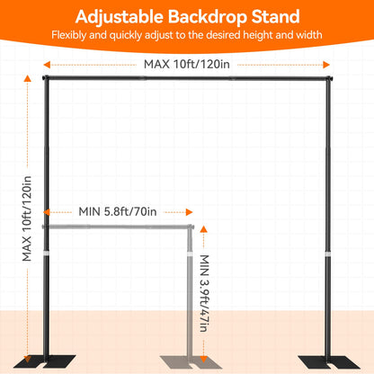 Qoolfoto Pipe and Drape Backdrop Stand Kit 10x10ft, Heavy Duty Back Drop Adjustable Stand with Carry Bag, Metal Background Frame for Parties Wedding Birthday Decoration Photography Photo Booth Video