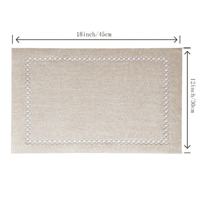 Placemats Set of 6 for Dining Table with Hollow Edge Design- Table Mats 12x 18 Inch, Cloth Place mats Machine Washable (Beige 6pcs)
