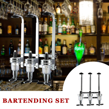 3 Bottle Wall Mounted Liquor Dispenser Bar Butler Bracket Solo Optic Spirit Wine Beer Alcohol Bottle Beverage Stand Revolving Nozzle Drinkware Set