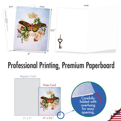 The Best Card Company - 20 Assorted Blank Notes Boxed Set 4 x 5.12 Inch with Envelopes (20 Designs, 1 Each) - Enchanted Garden AM10219OCB-B1x20
