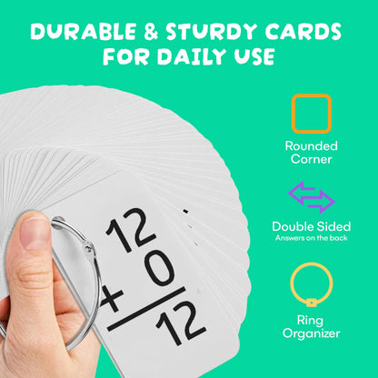 Star Right Education Addition Flash Cards, 0-12 (All Facts, 169 Cards) with 2 Rings - Addition Flashcards
