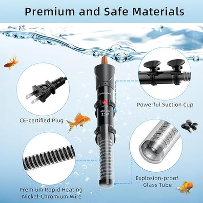 HiTauing Aquarium Heater 25W/50W/100W/200W/300W, Adjustable Knob Fish Tank Heater with Digital Thermometer, Submersible Betta/Turtle Tank Heater for Freshwater and Saltwater Tanks
