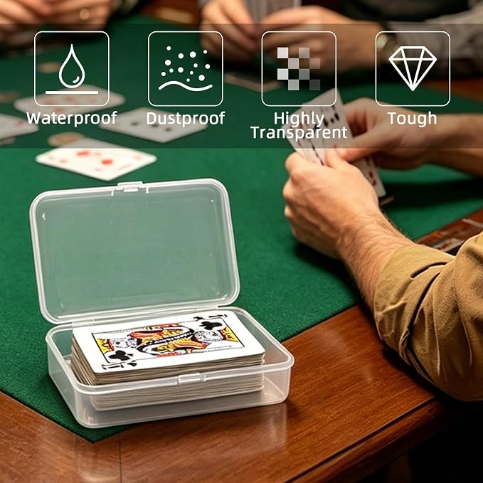 Blank Card Case, 4 Pack Clear Plastic Card Deck Box , Unbreakable, Highly Transparent , Snap-Button Design for Easy Access , Compact Playing Card Storage Box for Trading Cards, Business Cards & More