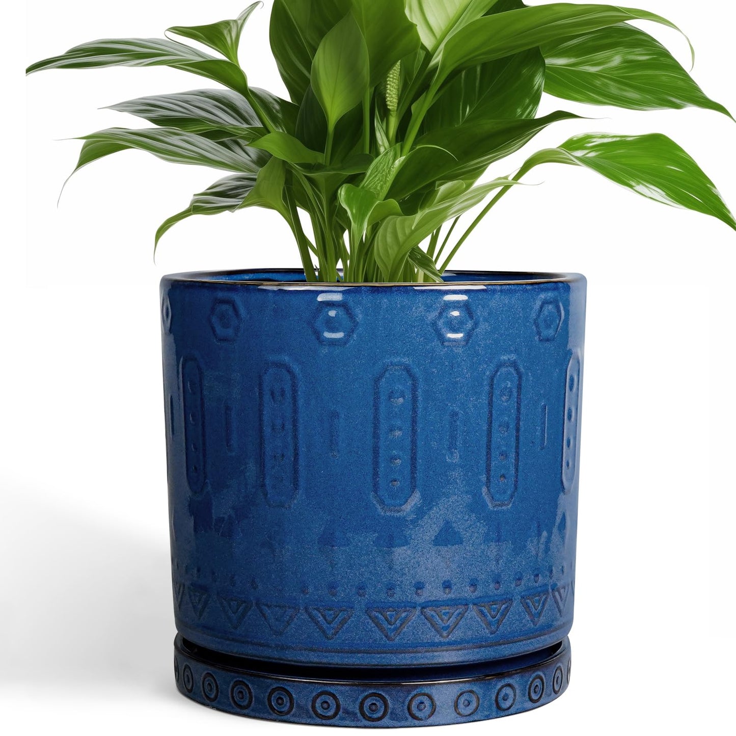 Eightpot Ceramic Planter - 8 Inch Plant Pot Indoor with Drainage Holes and Saucer Round Planter Outdoor Mid-Century Modern Flower Pot Succulent Pot for Home Decor Blue