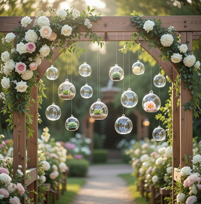 GlikCeil 24 Pcs 5.3'' 3.9'' 3.15'' Hanging Glass Tealights Candle Holder Large Globes Fillable Plant Clear Terrarium Orbs Air Plants Holder with Fishing Line Wedding Centerpiece Tree Decor