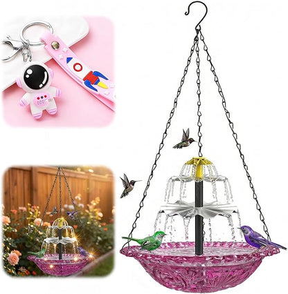 Solar Fountain for Bird Bath, Hanging Cascade Water Feature for Outdoor Garden & Yard Decor, Creates a Relaxing Flow that Attracts Birds (Purple)