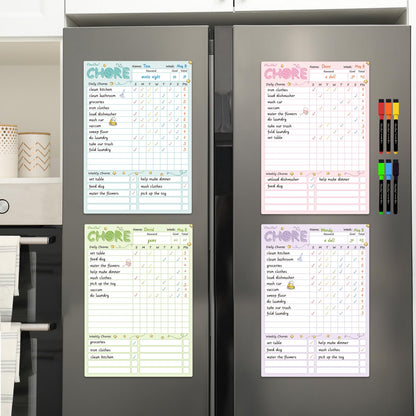 Magnetic Dry Erase Chore Chart - 8.5"x12" Behavior Responsibility Chore Board for Kids, Teenagers - 6 Extra Fine Point Markers Included - Shipped Flat 4 Pcs