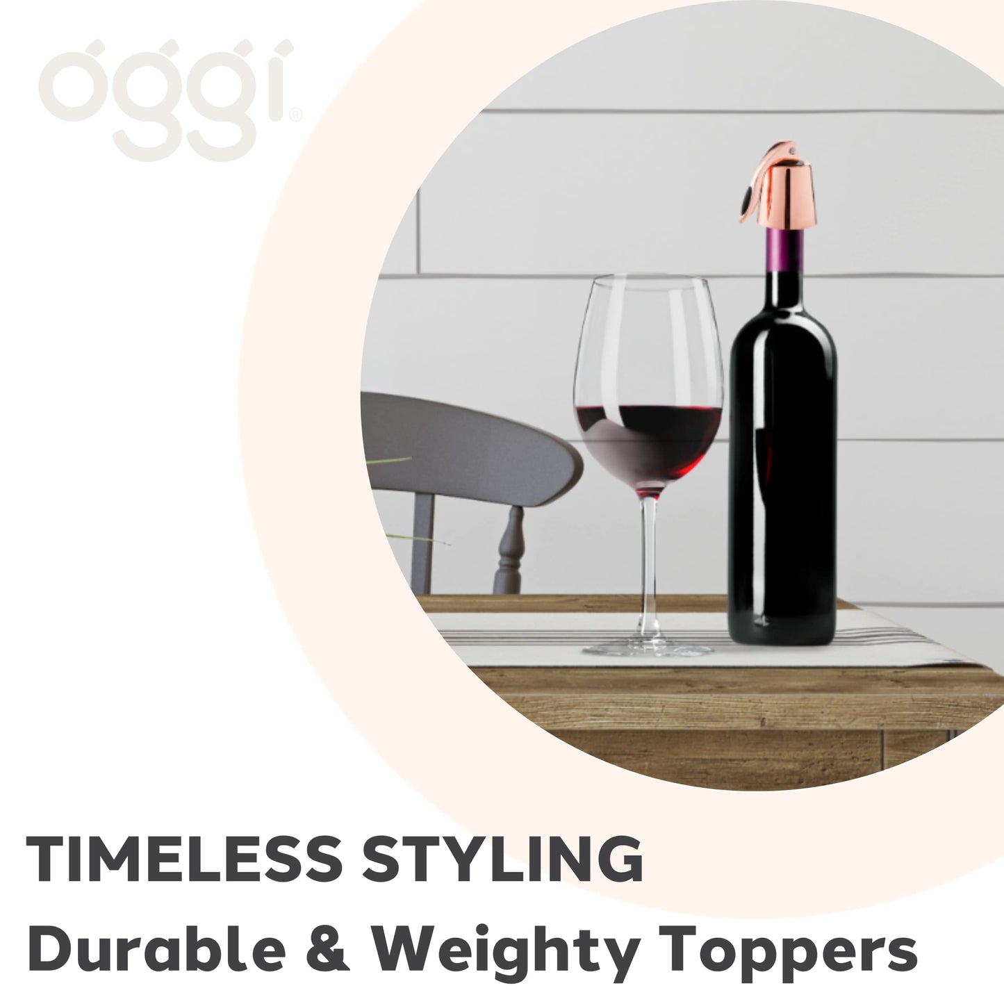 OGGI Bottle Stopper Set of 2 - Copper Plated Wine Topper Set - Stylish Wine Saver Stoppers with Airtight Wine Sealer Levers, Copper Plated