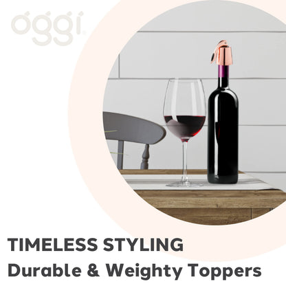 OGGI Bottle Stopper Set of 2 - Copper Plated Wine Topper Set - Stylish Wine Saver Stoppers with Airtight Wine Sealer Levers, Copper Plated