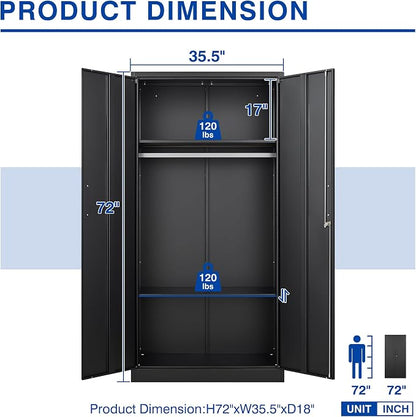 BYNSOE Metal Armoire Wardrobe Closet with 2 Doors 72'' Wardrobe Cabinet with Hanging Rail Metal Closet with Adjustable Shelves for Bedroom.Require Assembly (Black)