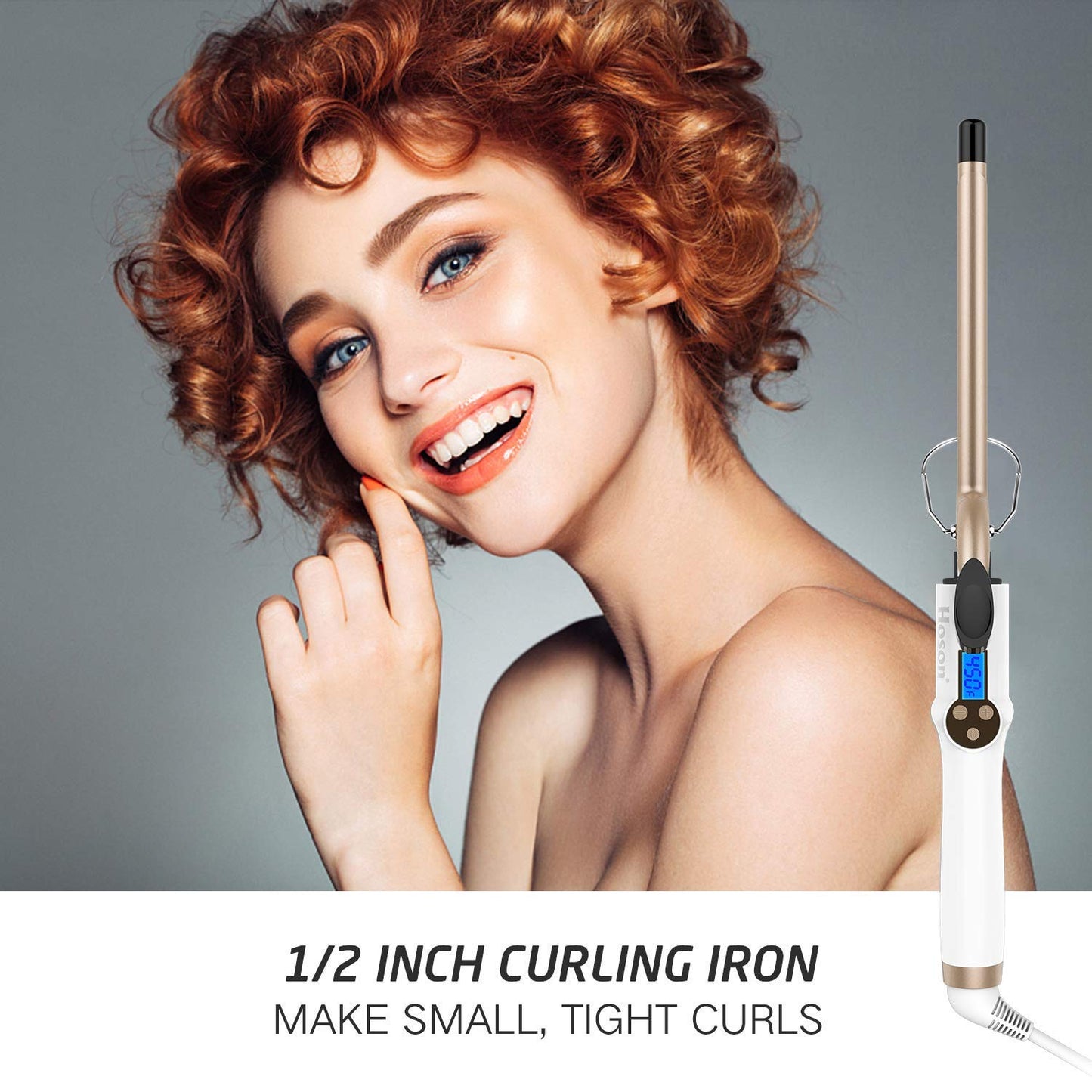 Hoson 1 Inch Curling Iron Professional Ceramic Tourmaline Coating Barrel Hair Curler, LCD Dispaly with 9 Heat Setting(225°F to 450°F for All Hair Types, Glove Include)