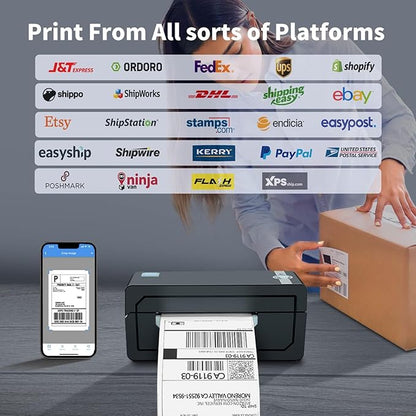 JADENS Bluetooth Thermal Shipping Label Printer – Wireless 4x6 Shipping Label Printer, Compatible with Android, iPhone, Windows & Mac, Widely Used for Ebay, Amazon, Shopify, Etsy, USPS