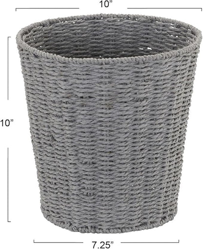 Household Essentials Woven Waste Basket, Gray Paper Rope Waste Bin for Bathroom, Bedroom, Office