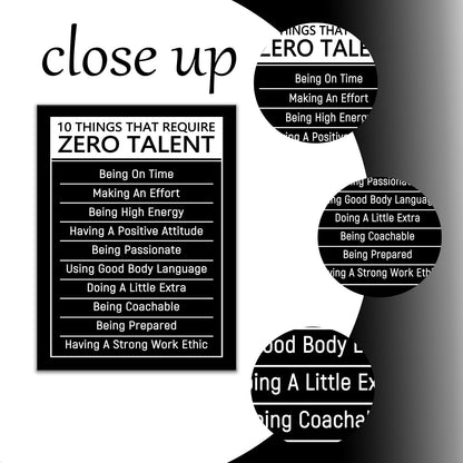 DINGFUN Inspirational Posters for Classroom 10 Things That Require Zero Talent Quote Canvas Wall Art Framed Growth Mindset Decor for School Teacher Office Student Guidance, 24x18 Inch