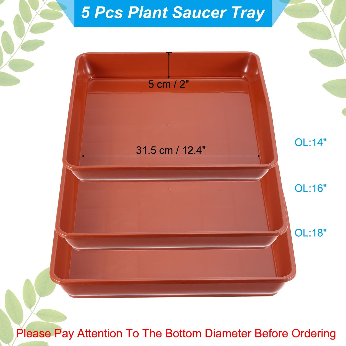 PATIKIL Plant Saucer Tray, 5 Pack 14 Inch Square Plant Saucer Heavy Planter Pot Saucers Large Deep Flower Planter Drip Tray for Indoor Outdoor Plants, Terracotta