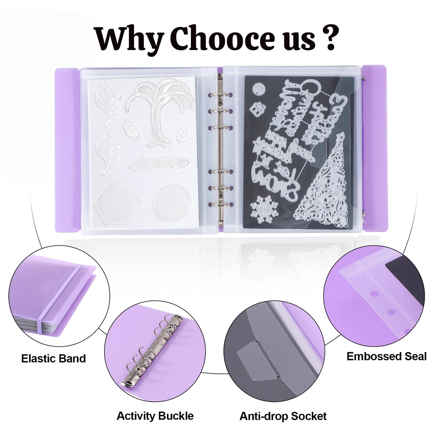 UNIMEIX 12 Pcs Magnetic Sheets for Die Storage with 1 Binder Cover, 2 in 1 Storage Stamp and Die Storage Bags Die Cut Storage Supplies(0.8 mm Thickness, Purple)