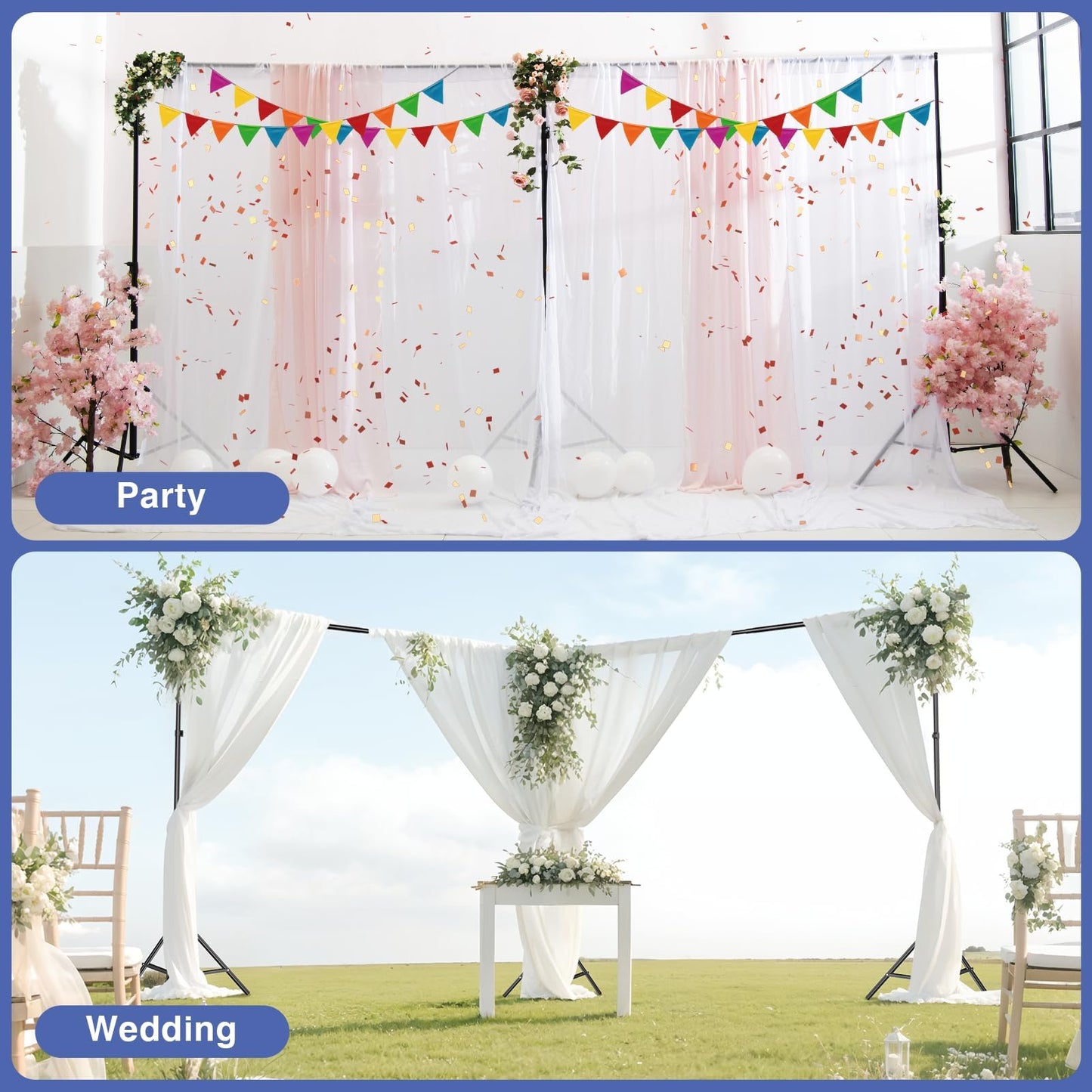 EMART Backdrop Stand, 20x7ft(WxH) Large Adjustable Background Support System with 308° Angle Rotatable Connector, 8 Clamps, 3 Sandbags and Carry Bag for Parties, Wedding, Photography Studio
