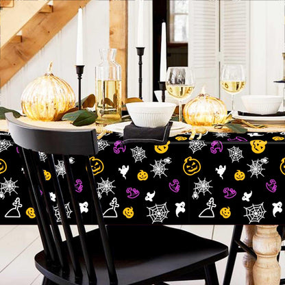 Ymsone 3 Pack Halloween Spider Web Tablecloths Plastic, 54 x 108 Inch Disposable Rectangle Table Cover for Halloween Party Decorations Indoor, Black Pumpkin Ghost Witch Table Cloth
