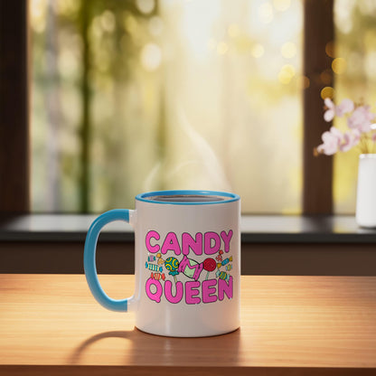 Funny Candy Queen Design For Women Girls Kids Lollipop Lover Ceramic Mug, Blue/White